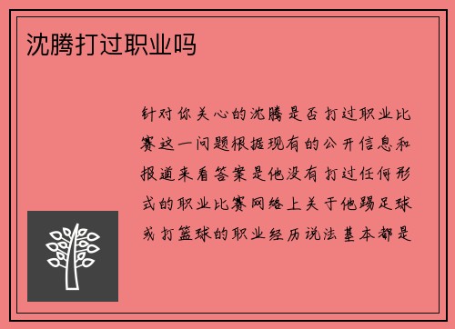 沈腾打过职业吗